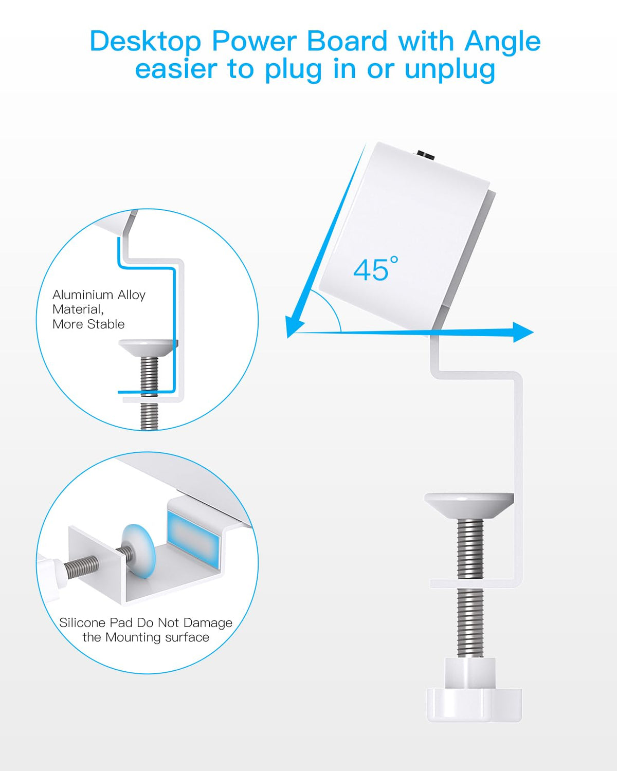 One Beat 30W Desk Clamp Power Strip USB-C Fast Charging White NEW