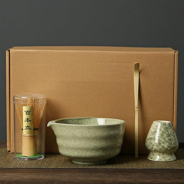 Zerina 4Pce Japanese Tea Ceremony Matcha Whisk Set White Green Speckle NEW