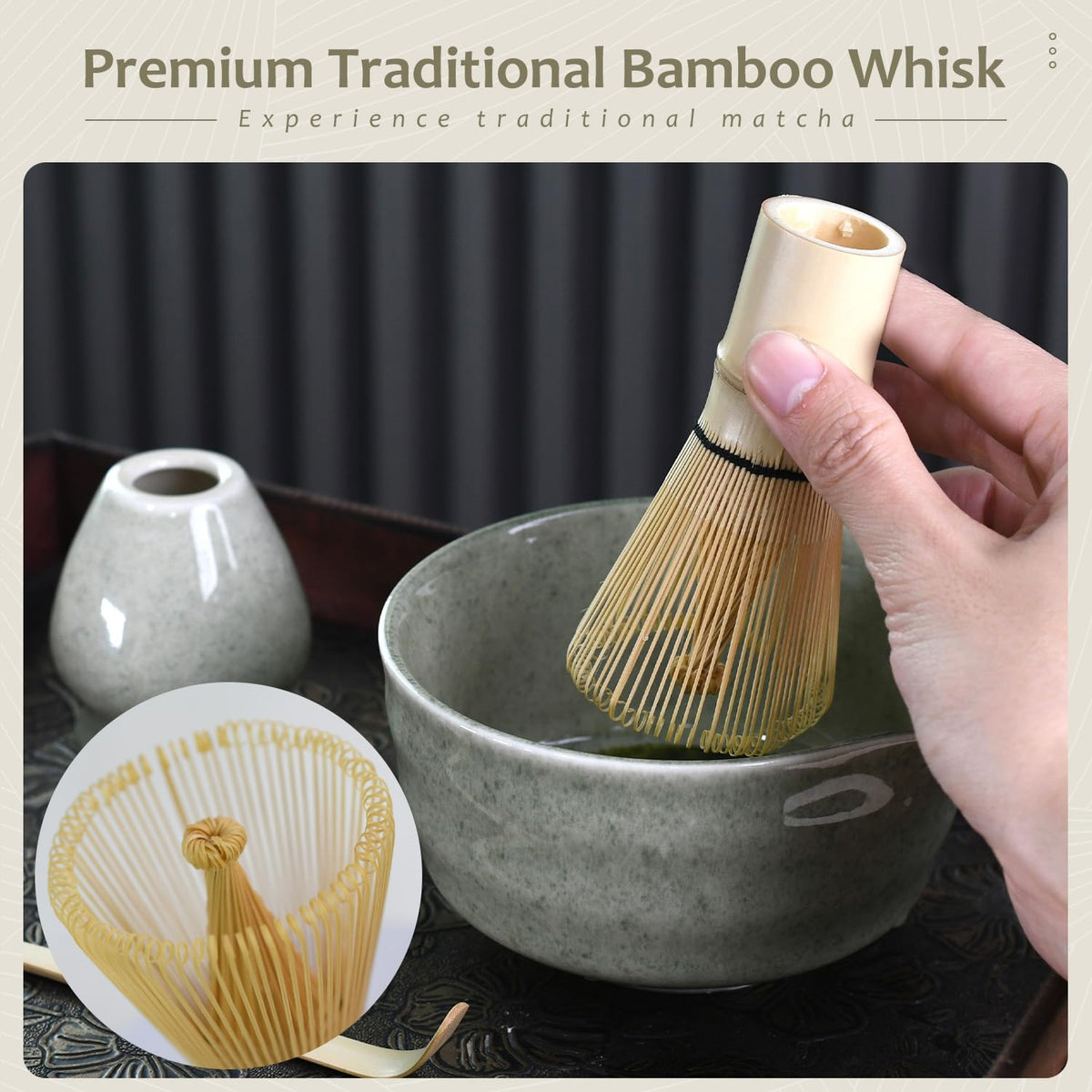 Zerina 4Pce Japanese Tea Ceremony Matcha Whisk Set White Green Speckle NEW