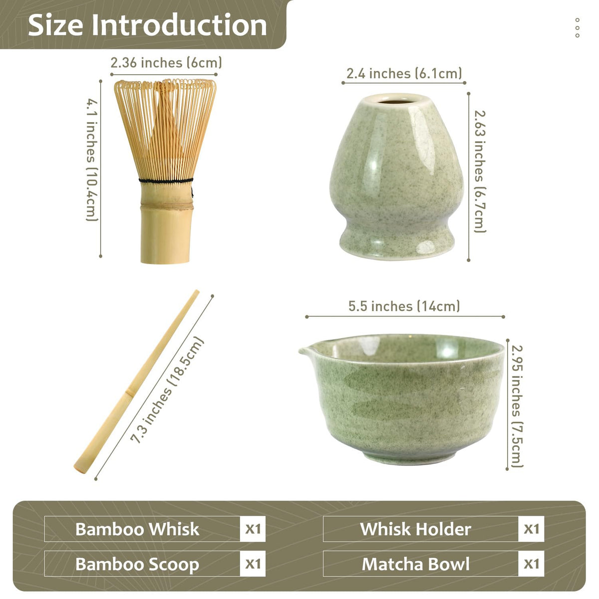 Zerina 4Pce Japanese Tea Ceremony Matcha Whisk Set White Green Speckle NEW