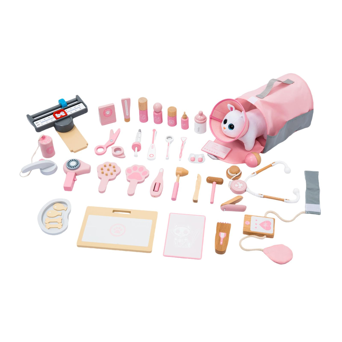 UMU Wooden Doctor Play Set 37 Piece Deluxe Kids Pretend Toy With White Cat DEMO