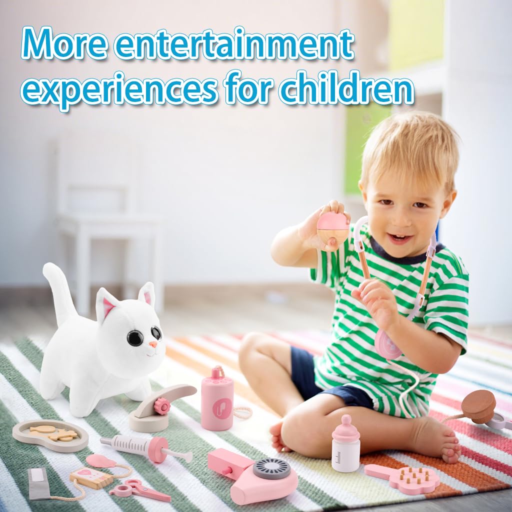 UMU Wooden Doctor Play Set 37 Piece Deluxe Kids Pretend Toy With White Cat DEMO