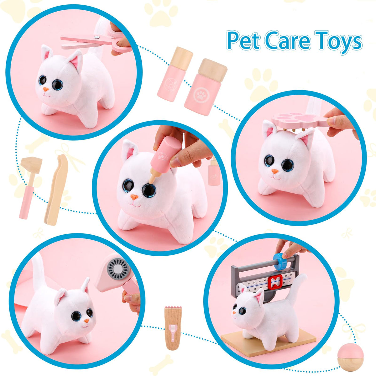 UMU Wooden Doctor Play Set 37 Piece Deluxe Kids Pretend Toy With White Cat DEMO