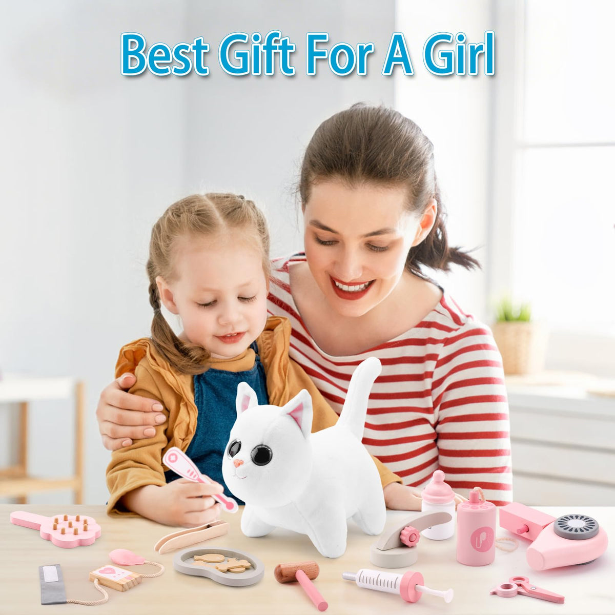 UMU Wooden Doctor Play Set 37 Piece Deluxe Kids Pretend Toy With White Cat DEMO