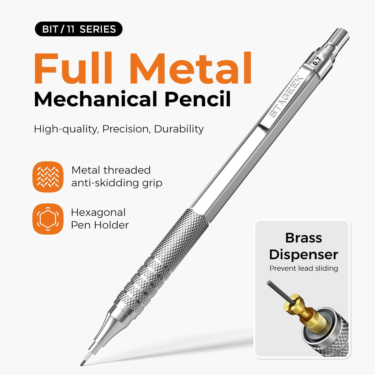 STAGEEK Metal Mechanical Pencil Set 21pc Silver Drafting Writing NEW