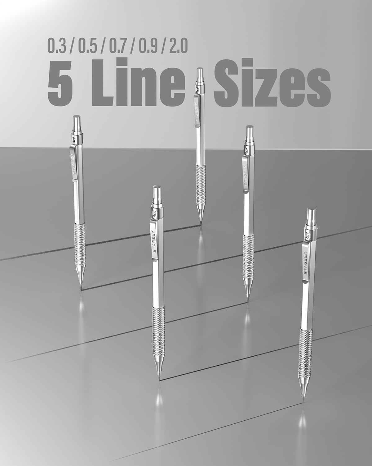 STAGEEK Metal Mechanical Pencil Set 21pc Silver Drafting Writing NEW