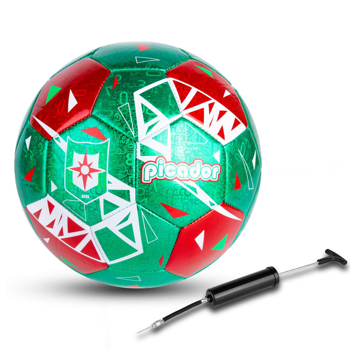 PP PICADOR Size 4 Soccer Ball Metallic Red/Green Laser Training & Pump NEW