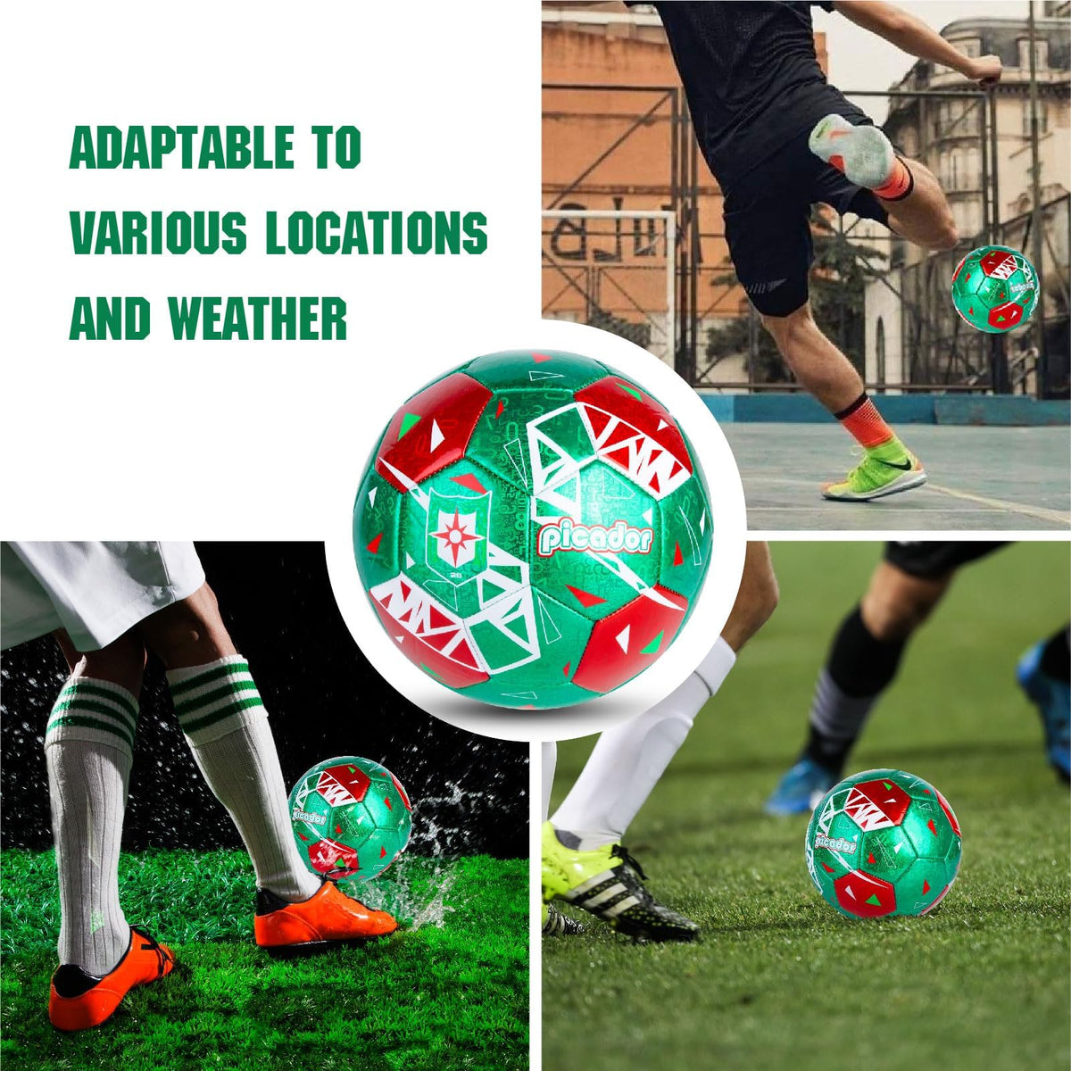 PP PICADOR Size 4 Soccer Ball Metallic Red/Green Laser Training & Pump NEW