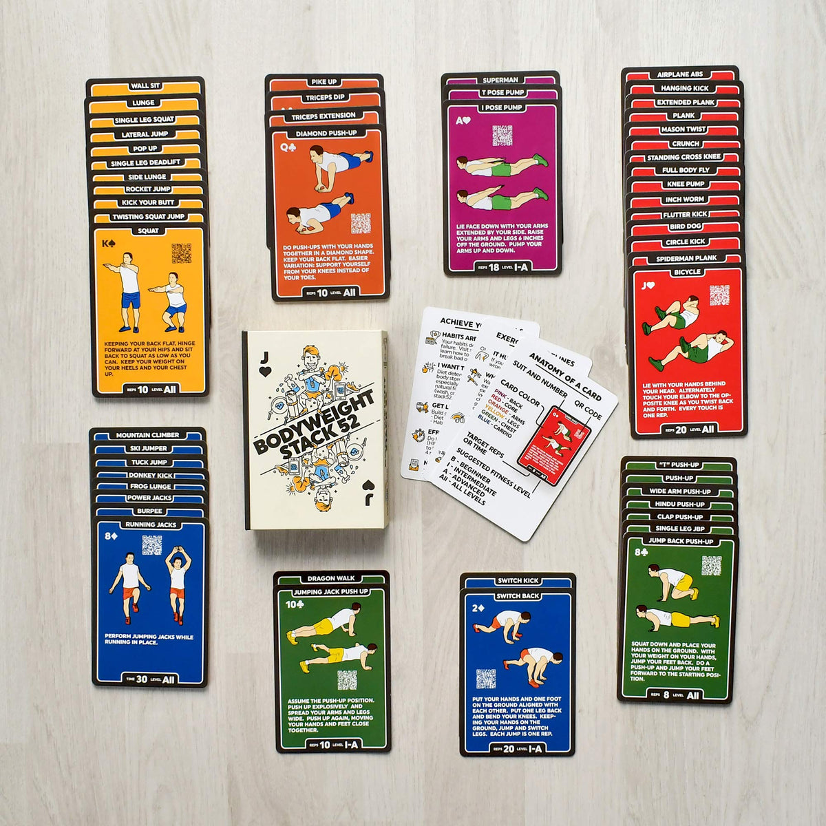 Stack 52 Piccolo 55 Card Bodyweight Exercise Fitness Workout Deck Size NEW