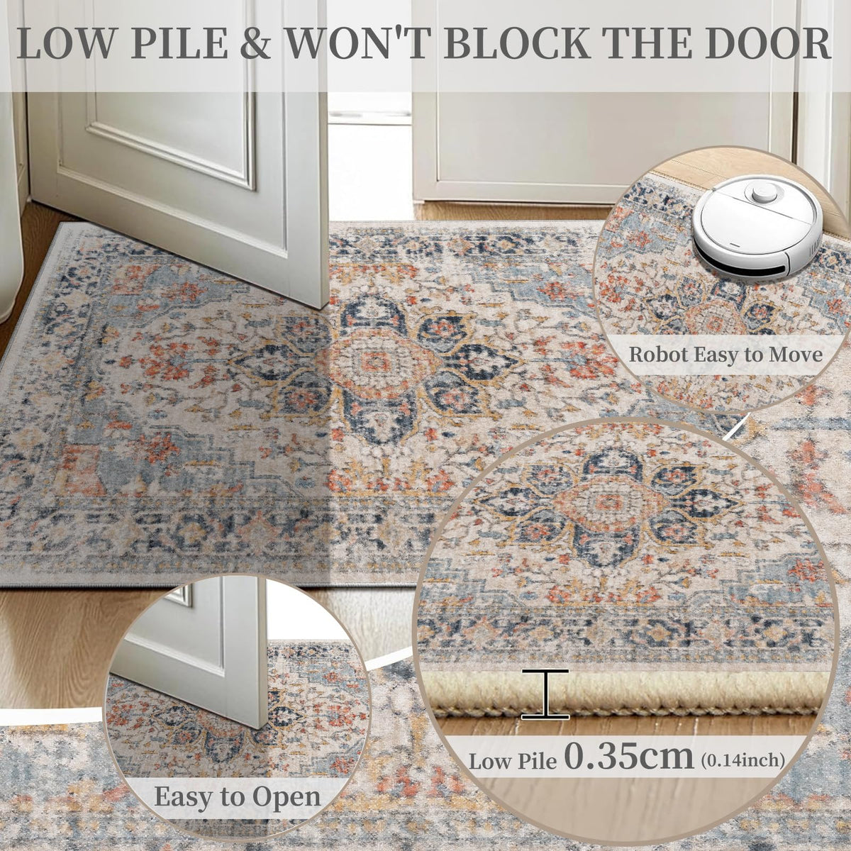 UZU Vintage Runners Boho Non-Slip Washable Hallway Runner Rug 80x400cm NEW