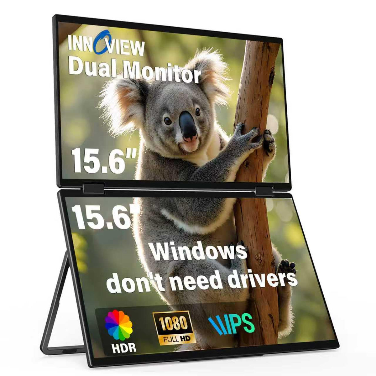 InnoView 15.6" Monitors Portable Dual Monitor Laptop Screen Extender Black NEW
