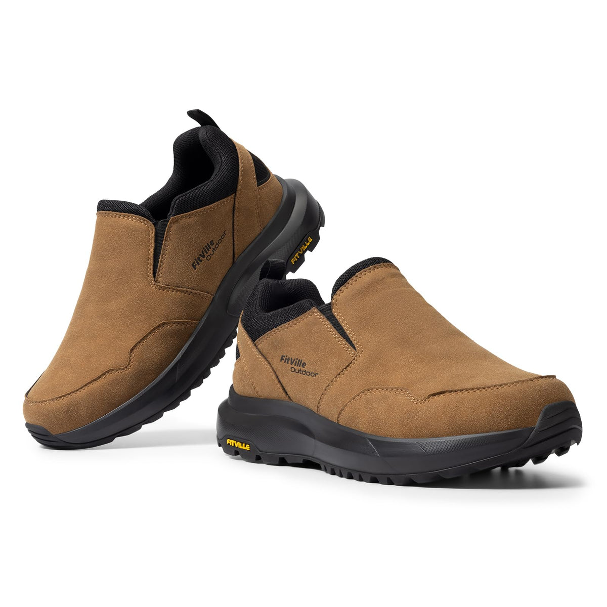 FitVille Trekking Hiking Shoes Slip On Dune Brown WIDE FIT Mens US 10.5 DEMO