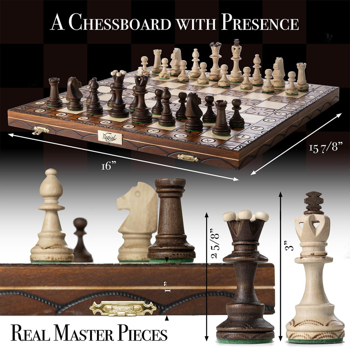 Handmade European Board Games Wooden Chess Set Junior with Decorative Box NEW