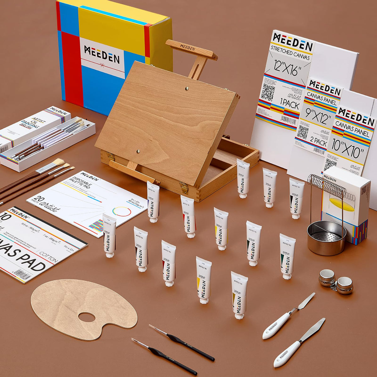 MEEDEN Art Easels Oil Painting Kit 37Pcs All-in-One Easel Box Artist Set NEW