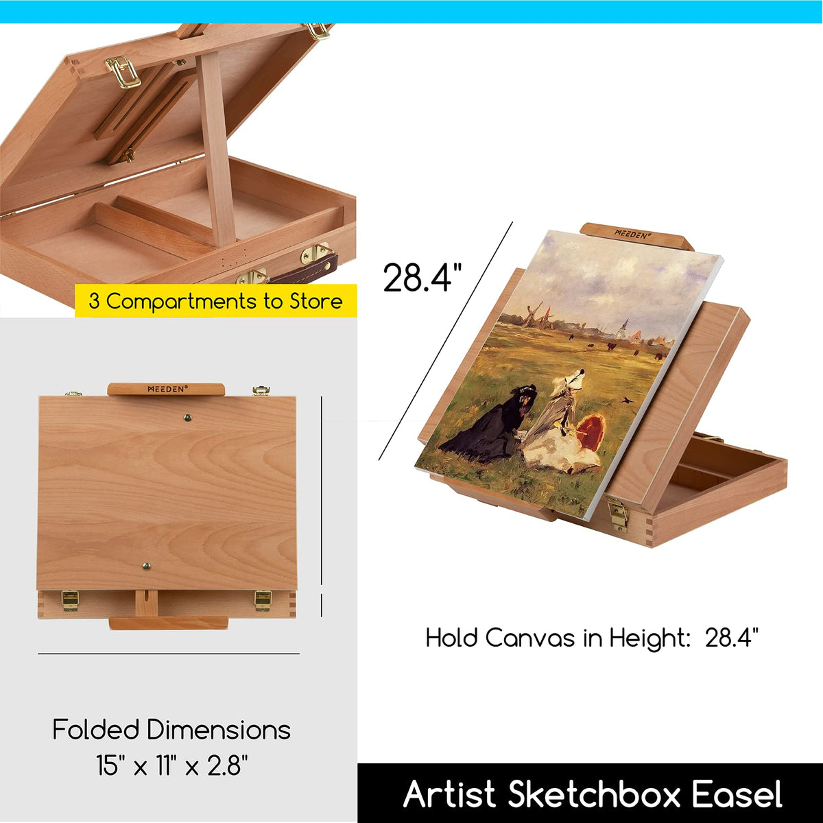 MEEDEN Art Easels Oil Painting Kit 37Pcs All-in-One Easel Box Artist Set NEW