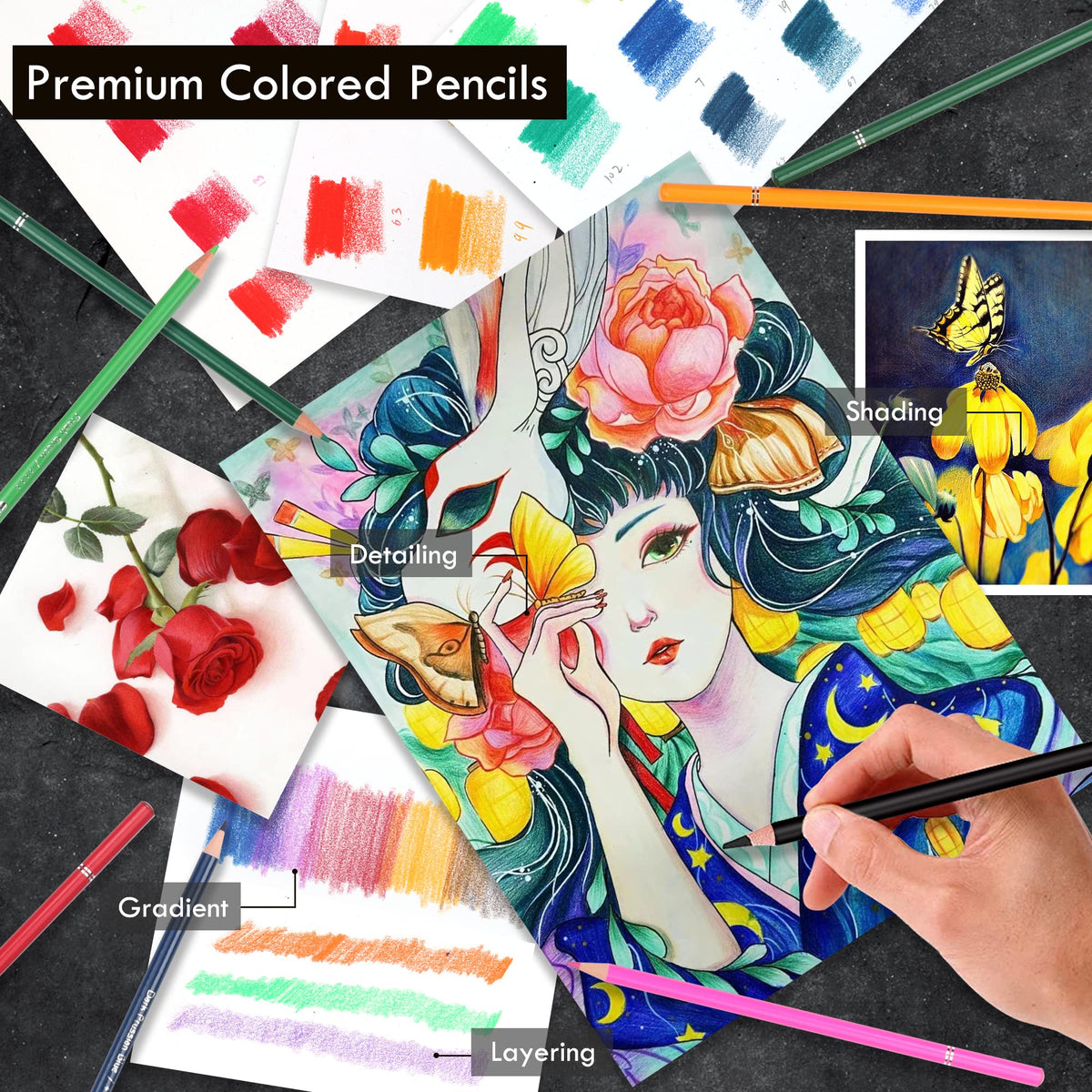 KALOUR 180 Colored Pencils Set - Artist Quality Soft Core Pigment NEW