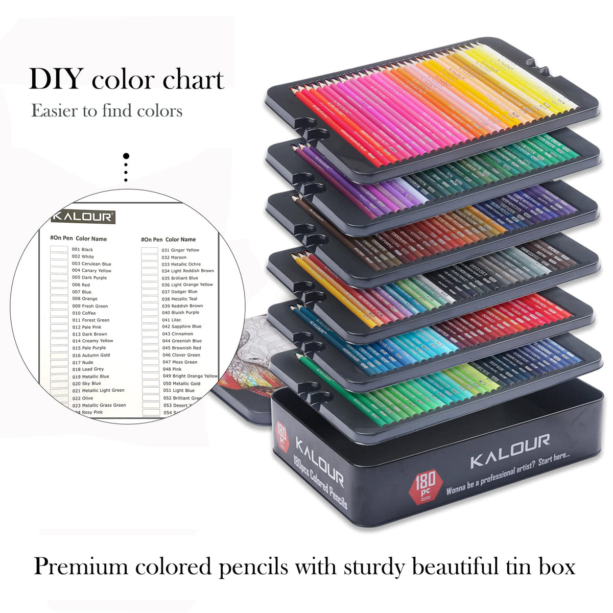 KALOUR 180 Colored Pencils Set - Artist Quality Soft Core Pigment NEW