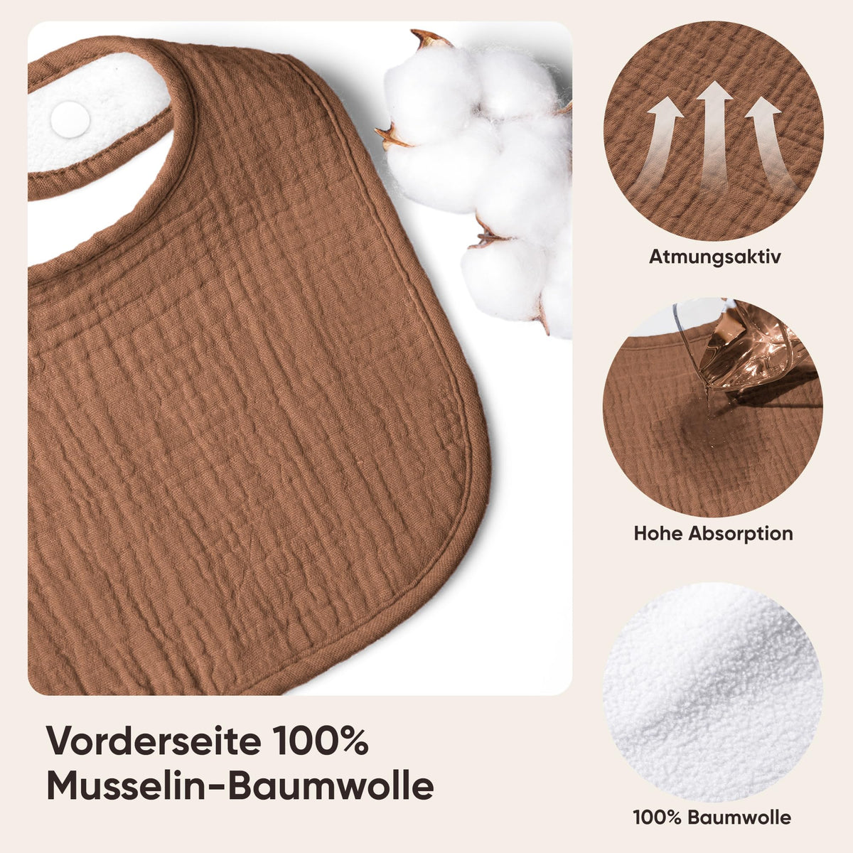 Bearmoss Muslin Dribble Drooling Bibs 8 Pack Pink Brown Tones One Size NEW