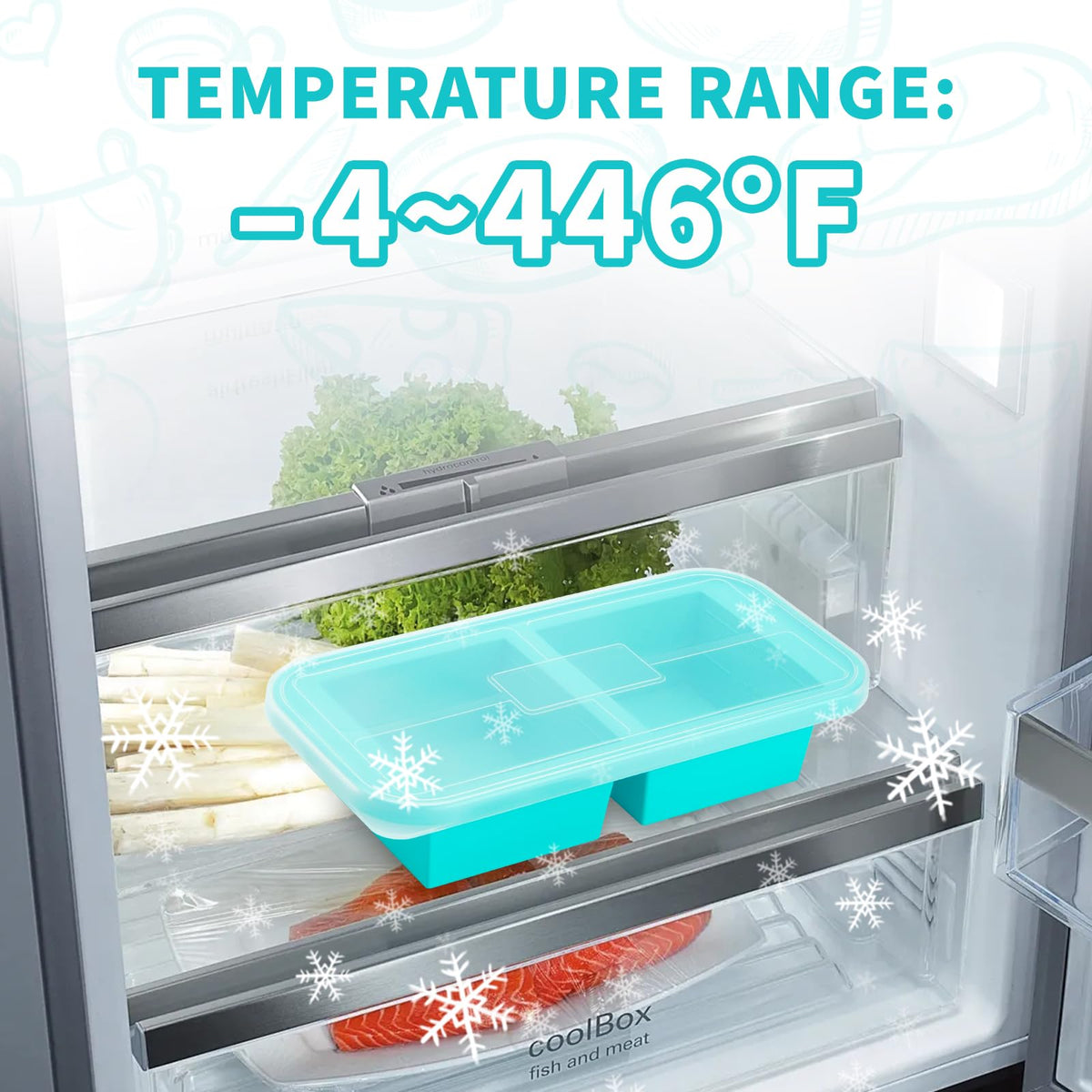 SHIKORI Large Containers Silicone Freezer Trays with Lid - Pale Blue 2 Cup NEW