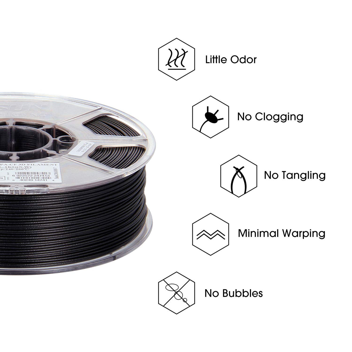 eSUN Nylon6 Printers Carbon Fiber 3D Printer Filament 1.75mm 1KG Black NEW