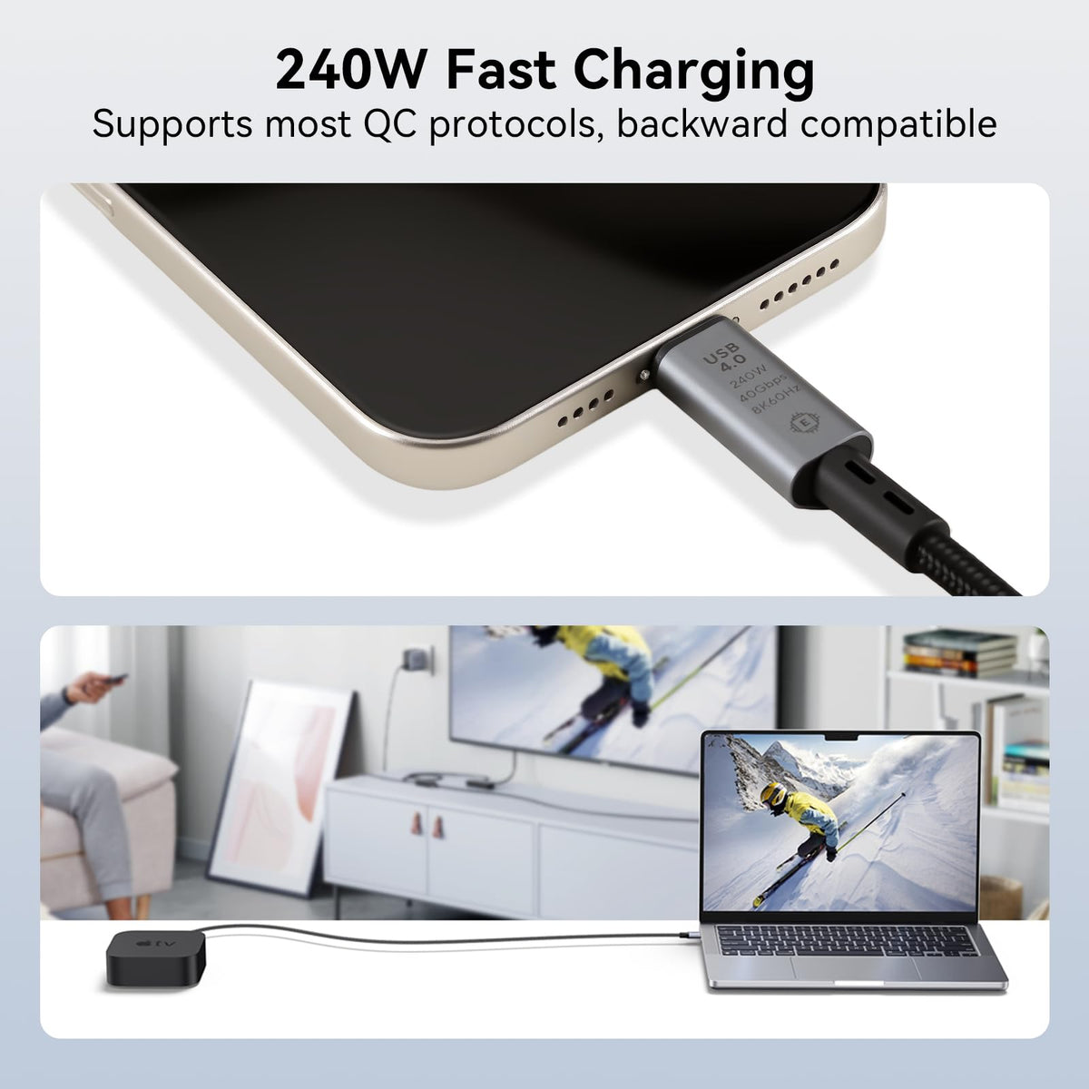 Fourmor USB USB Cables C to Thunderbolt 4 Cable 8K@60Hz Black 100cm NEW