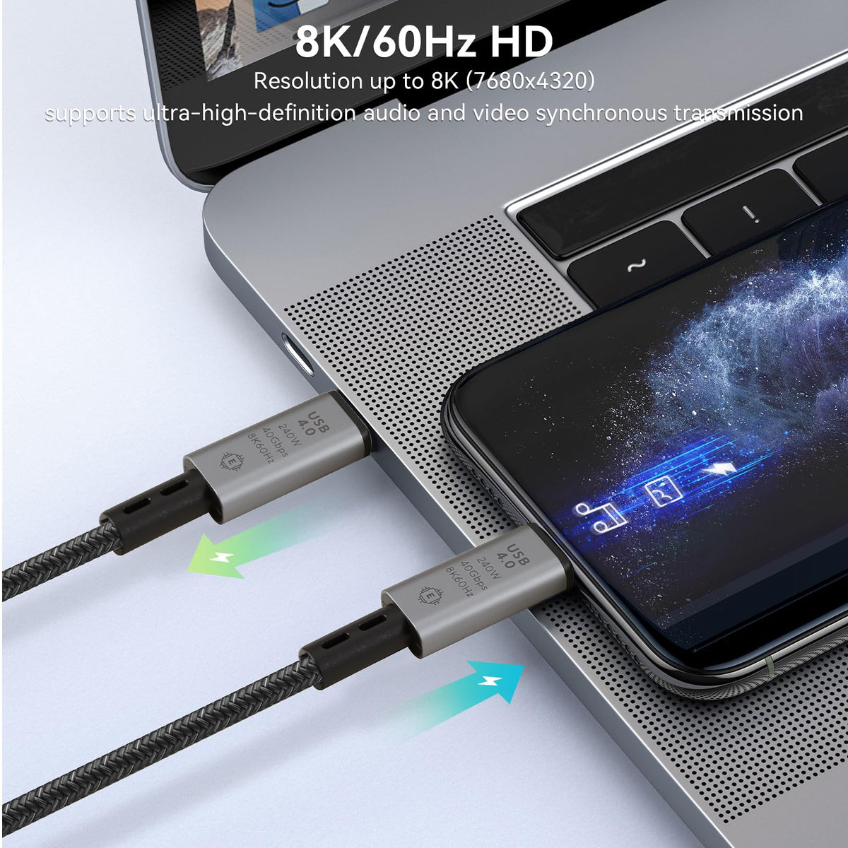 Fourmor USB USB Cables C to Thunderbolt 4 Cable 8K@60Hz Black 100cm NEW