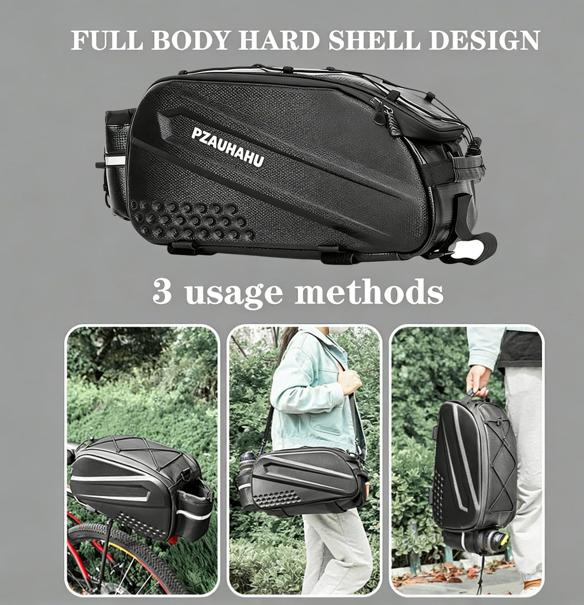 Rzahuahu Waterproof Hard Shell Bike Rack Bicycle Bag Black One Size NEW