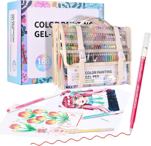 OHLLWERD 168Pc Gel Pens Set Colorful Art Markers for Adult Coloring NEW