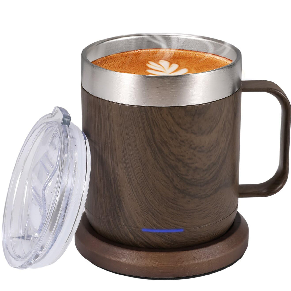 HottKiiper Smart Temperature Control Wood 12oz Heated Coffee Mug NEW