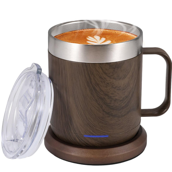 HottKiiper Smart Temperature Control Wood 12oz Heated Coffee Mug NEW
