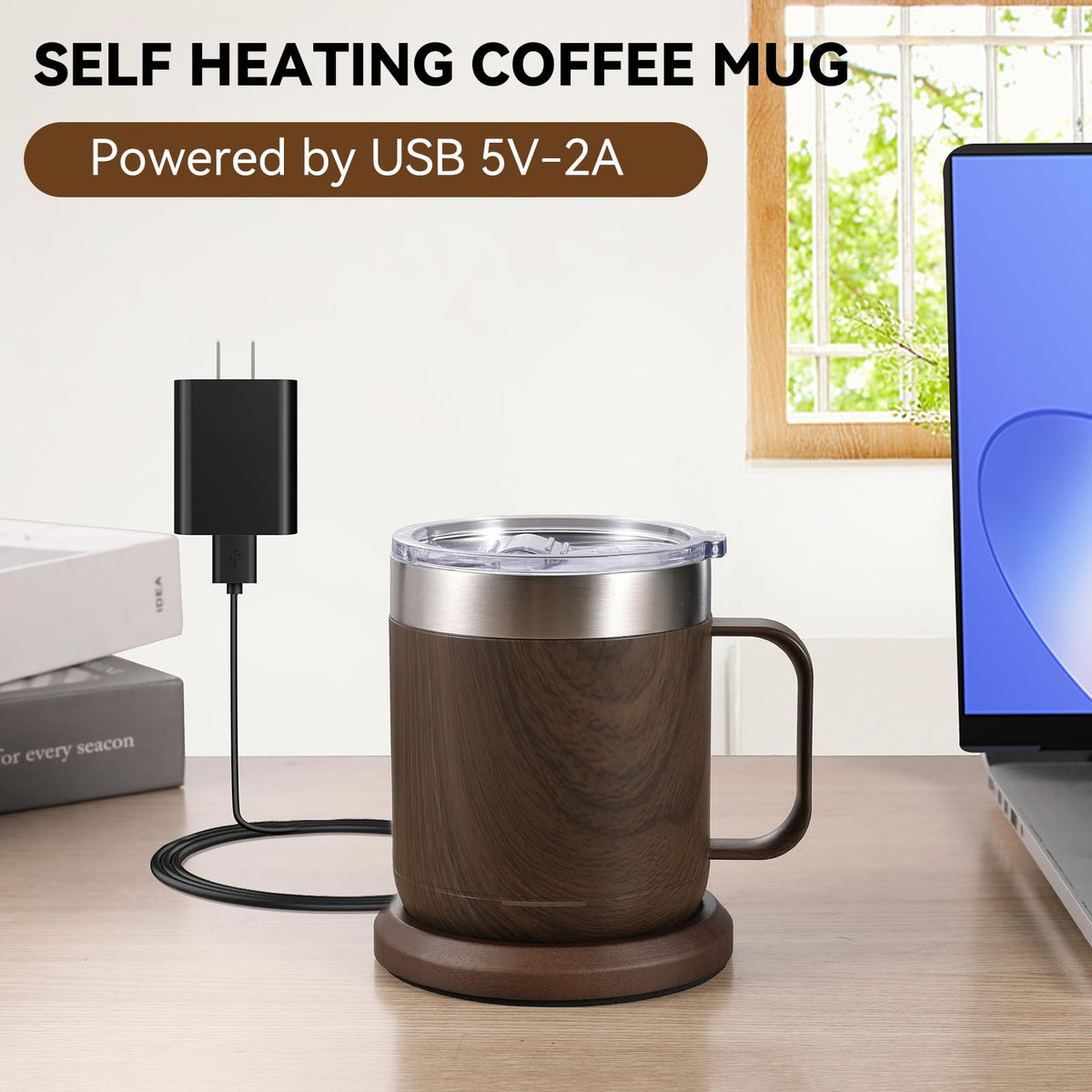 HottKiiper Smart Temperature Control Wood 12oz Heated Coffee Mug NEW