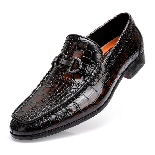 ChrisLOOK Crocodile Pattern Leather Loafer Flats in Coffee Mens US 8.5 DEMO