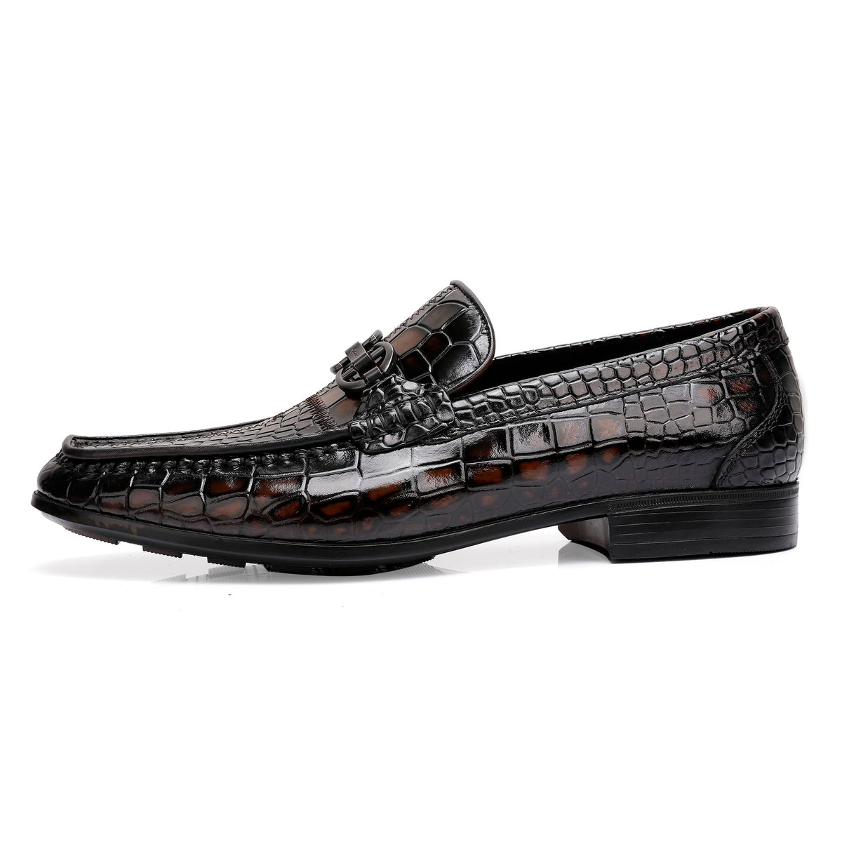 ChrisLOOK Crocodile Pattern Leather Loafer Flats in Coffee Mens US 8.5 DEMO