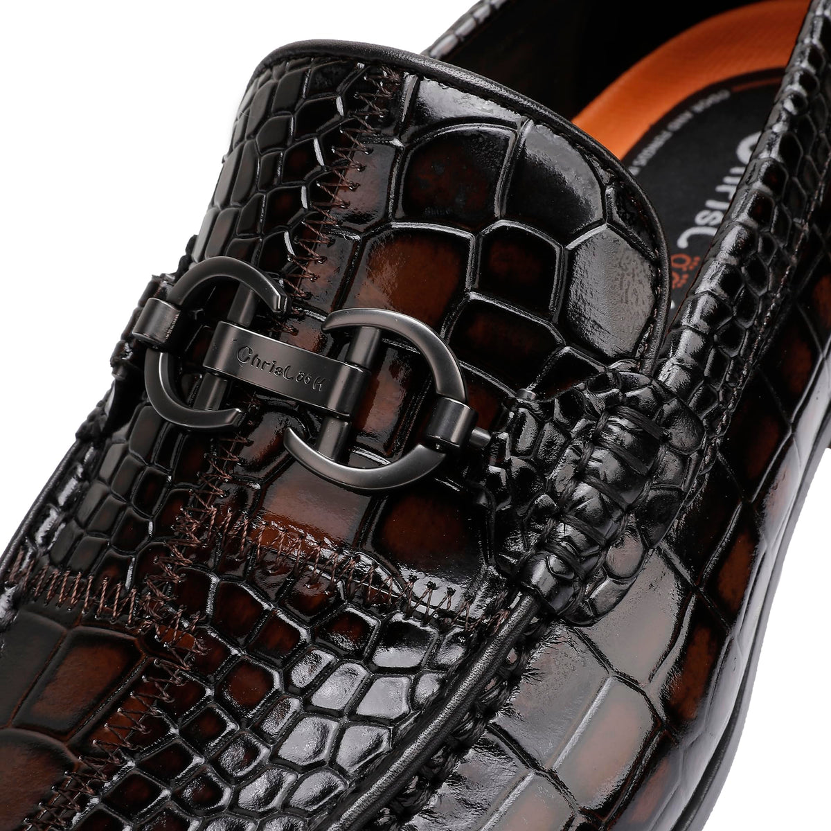 ChrisLOOK Crocodile Pattern Leather Loafer Flats in Coffee Mens US 8.5 DEMO