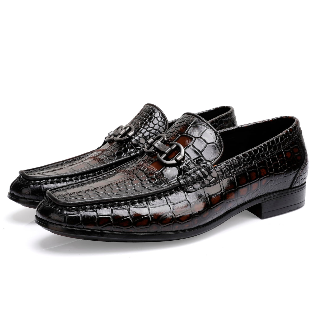 ChrisLOOK Crocodile Pattern Leather Loafer Flats in Coffee Mens US 8.5 DEMO