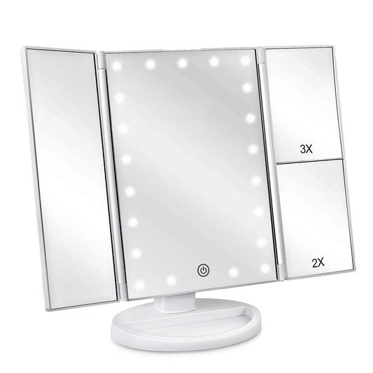 Deweisn Tri-Fold Lighted Vanity Makeup Mirror with 21 LED Lights White NEW