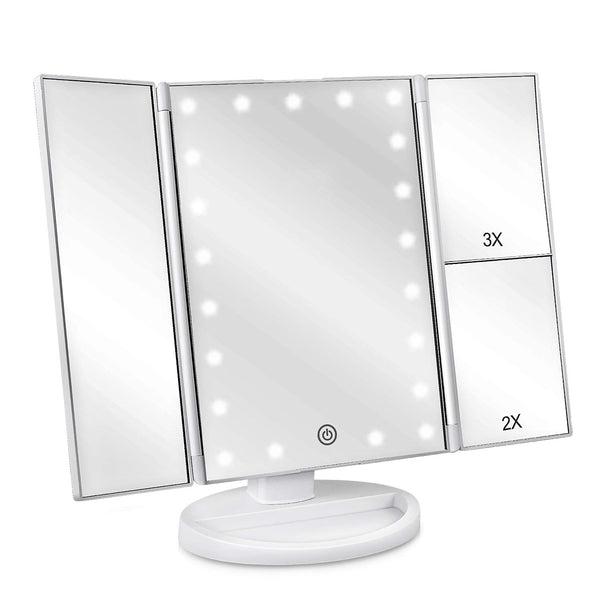 Deweisn Tri-Fold Lighted Vanity Makeup Mirror with 21 LED Lights White NEW