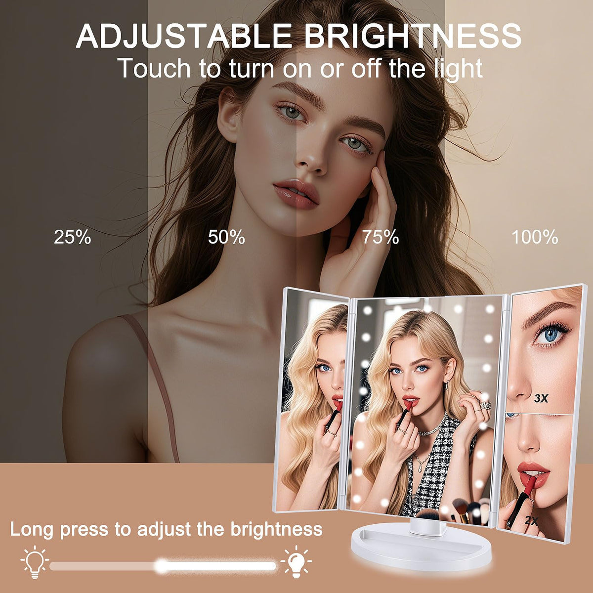 Deweisn Tri-Fold Lighted Vanity Makeup Mirror with 21 LED Lights White NEW