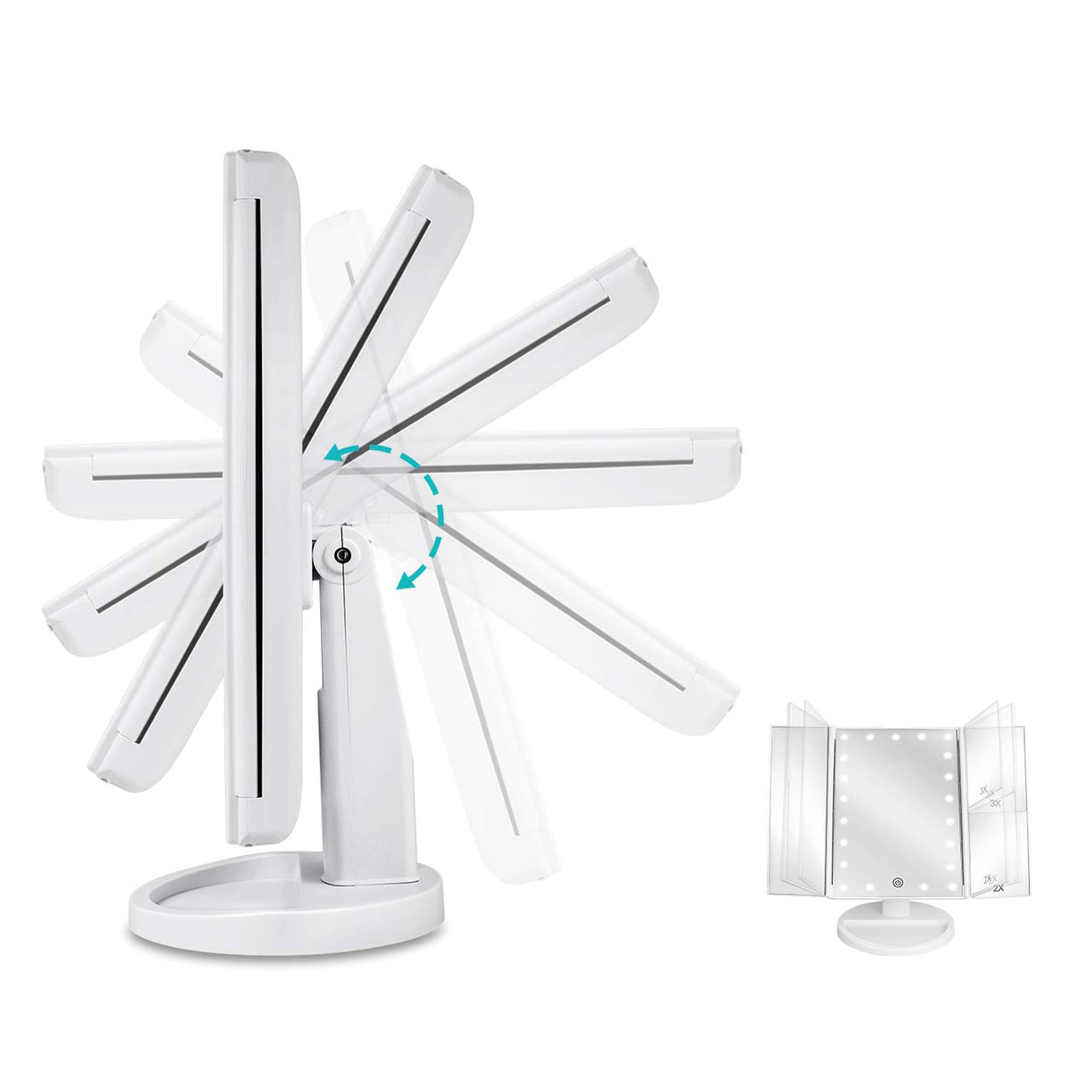Deweisn Tri-Fold Lighted Vanity Makeup Mirror with 21 LED Lights White NEW