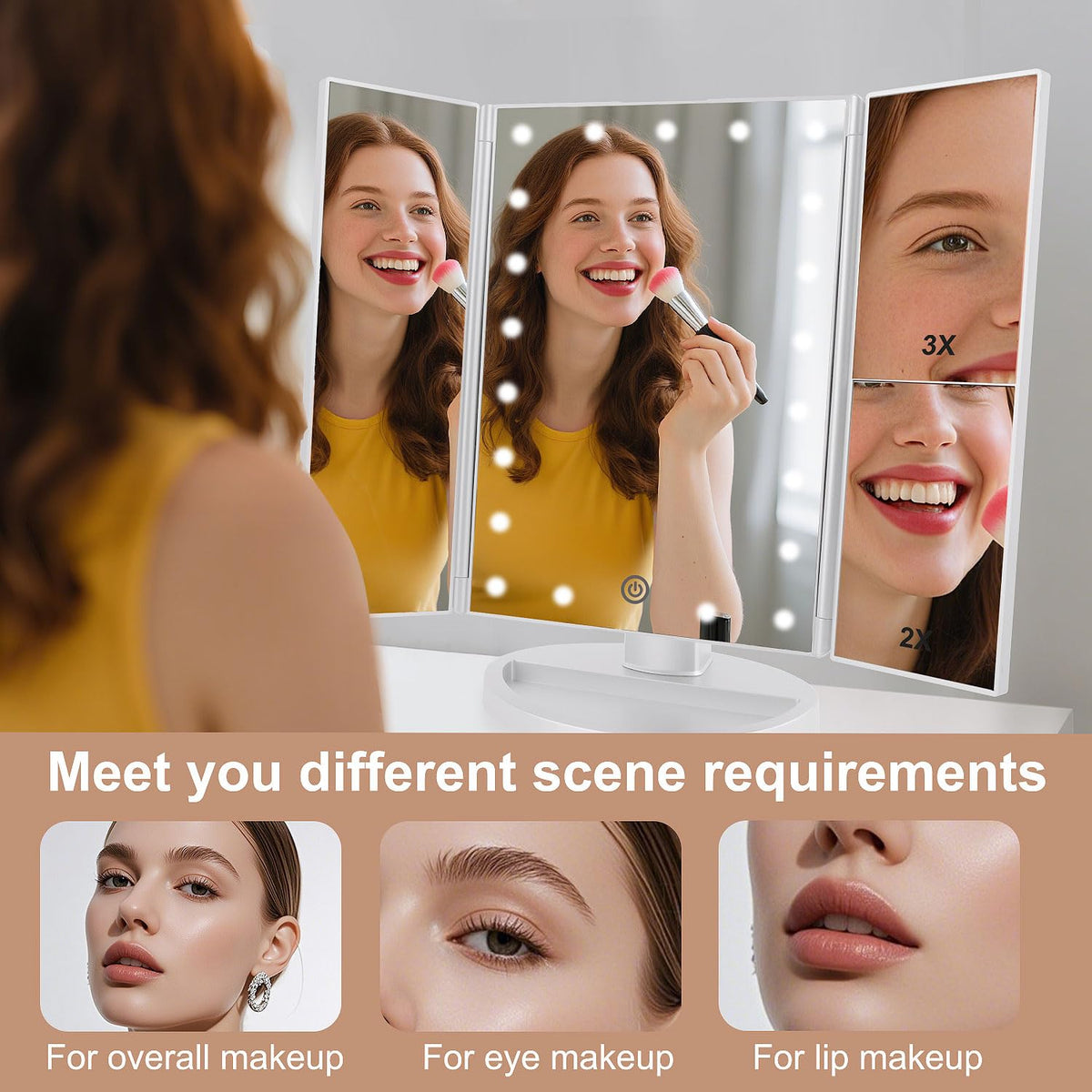 Deweisn Tri-Fold Lighted Vanity Makeup Mirror with 21 LED Lights White NEW