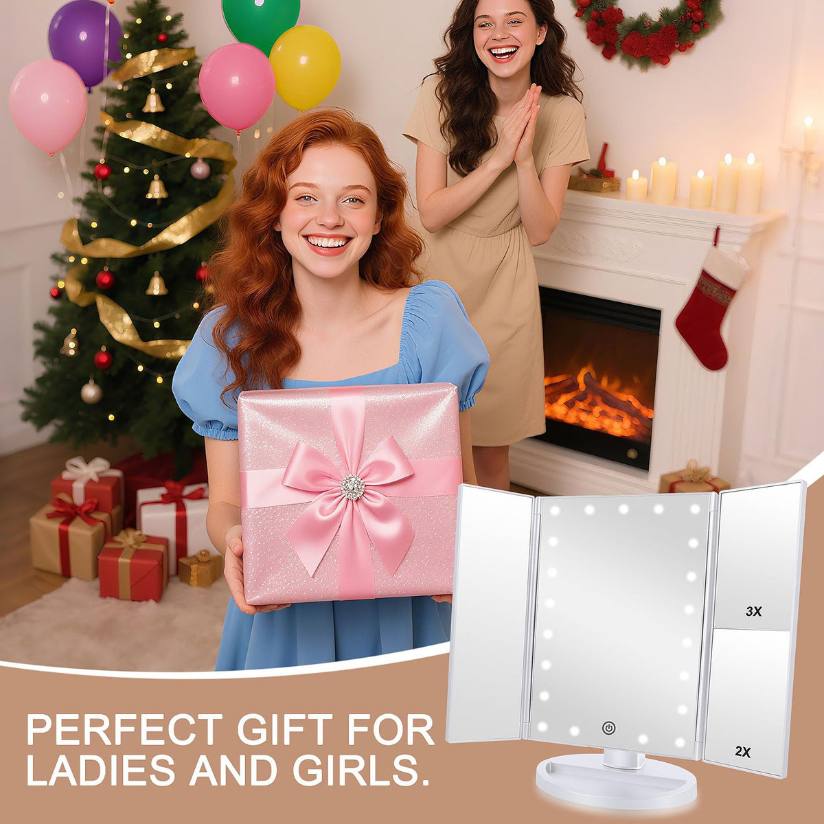 Deweisn Tri-Fold Lighted Vanity Makeup Mirror with 21 LED Lights White NEW