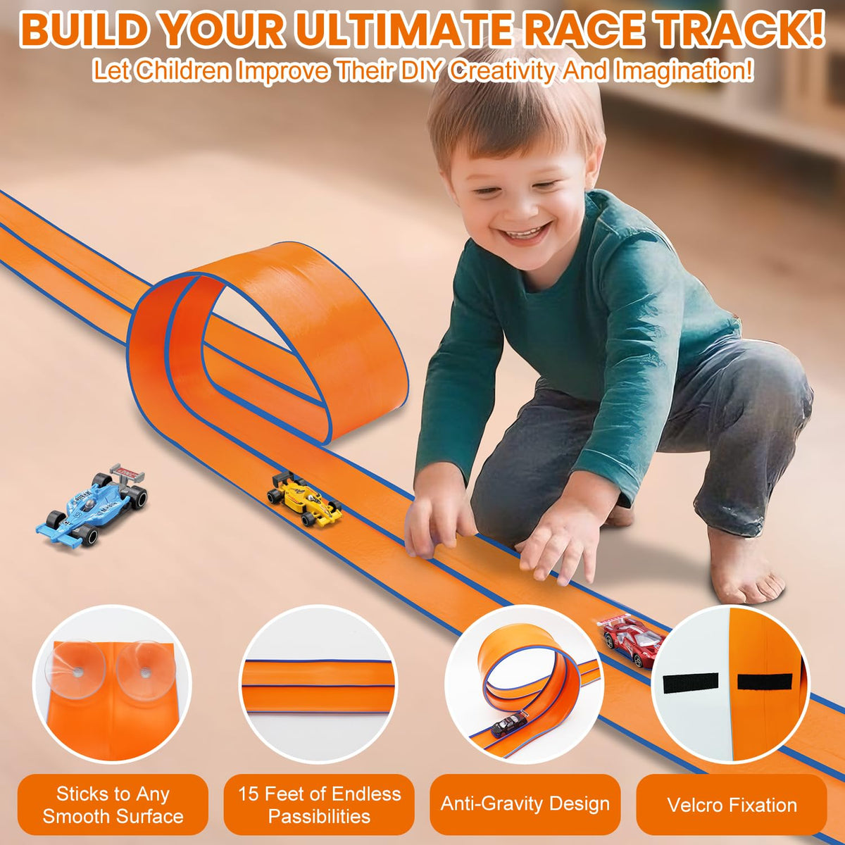 Yiwsnust 15FT Flexible Race Car Track Starter Set Orange Size 15FT Age3+ NEW