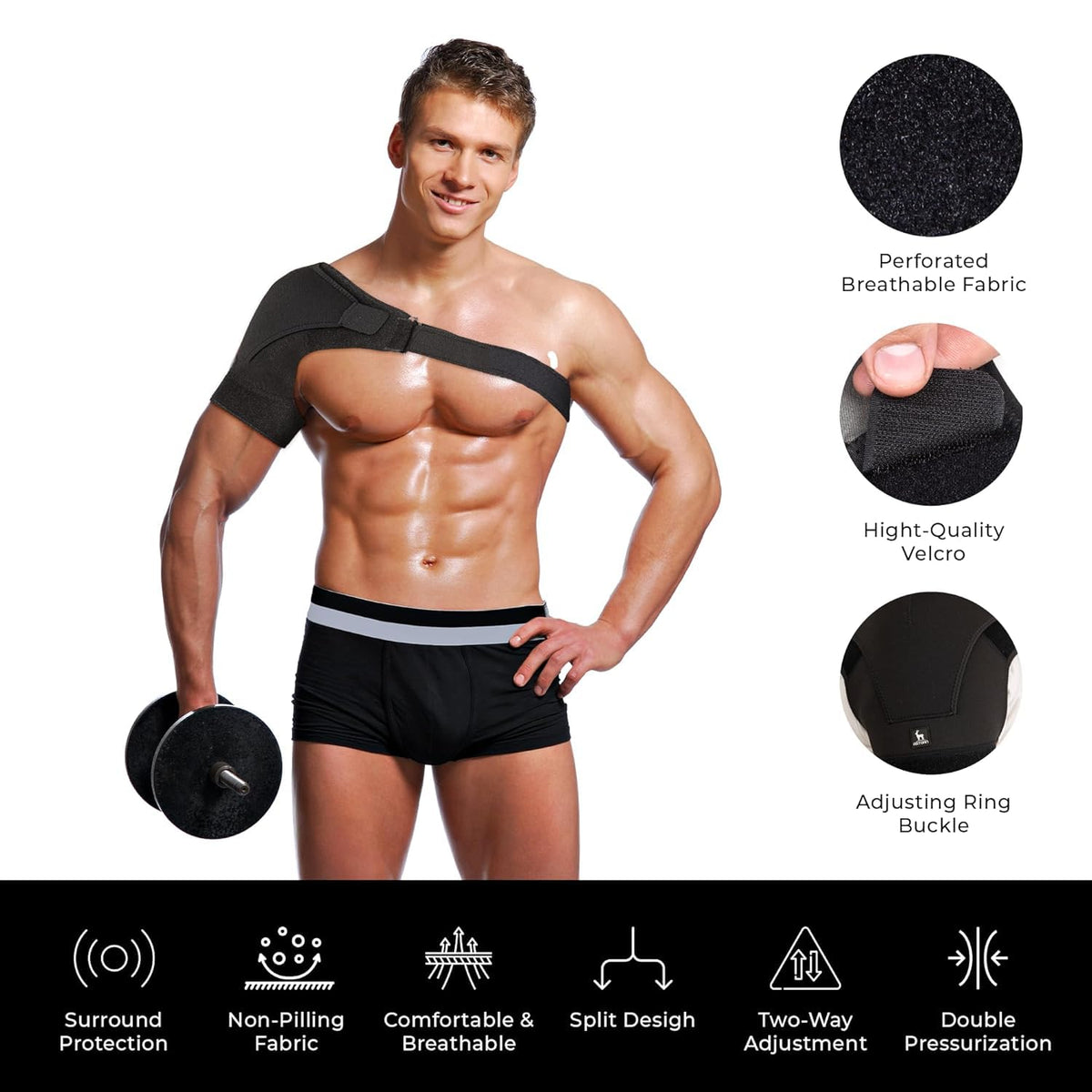 Astorn Adjustable Shoulder Brace Rotator Cuff Support Black Size Large NEW