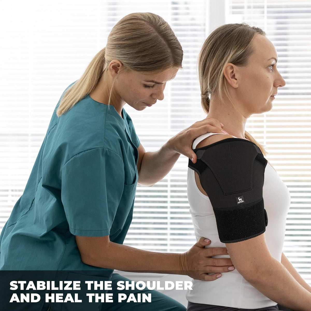 Astorn Adjustable Shoulder Brace Rotator Cuff Support Black Size Large NEW