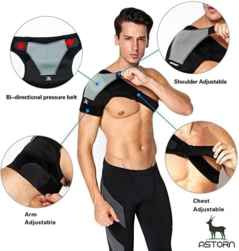 Astorn Adjustable Shoulder Brace Rotator Cuff Support Black Size Large NEW