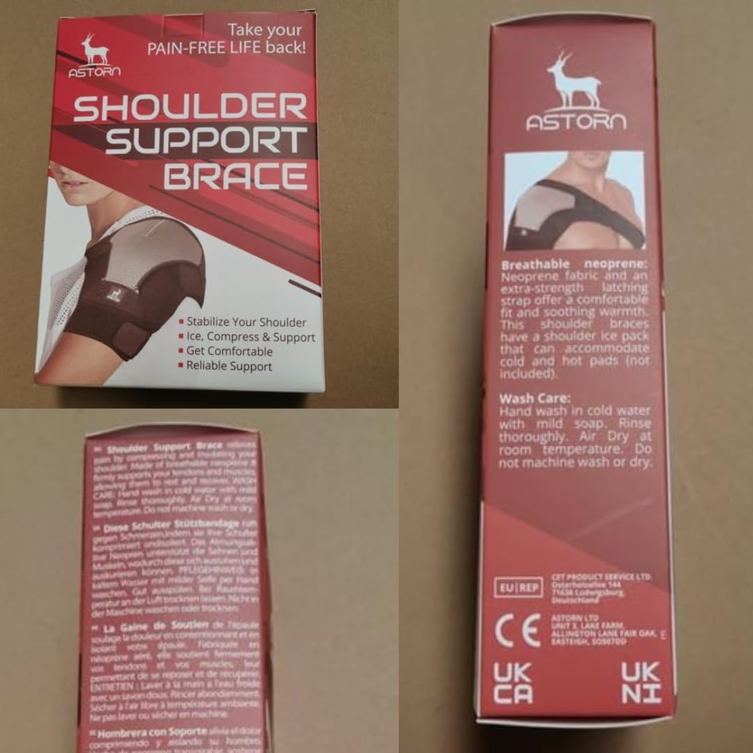 Astorn Adjustable Shoulder Brace Rotator Cuff Support Black Size Large NEW
