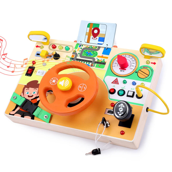 Iabedi Play And Learn Yellow Wooden Busy Board Montessori Toy NEW