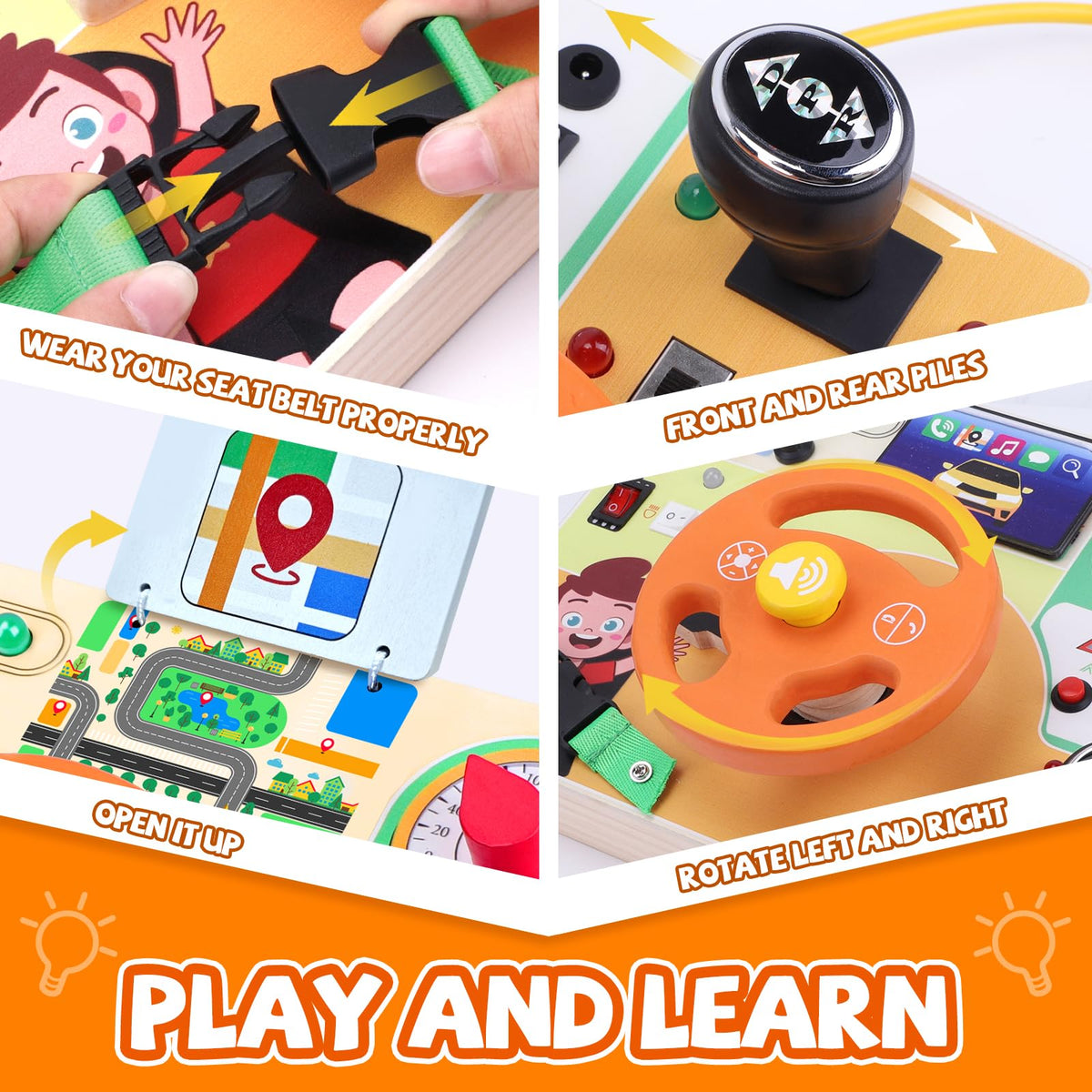 Iabedi Play And Learn Yellow Wooden Busy Board Montessori Toy NEW