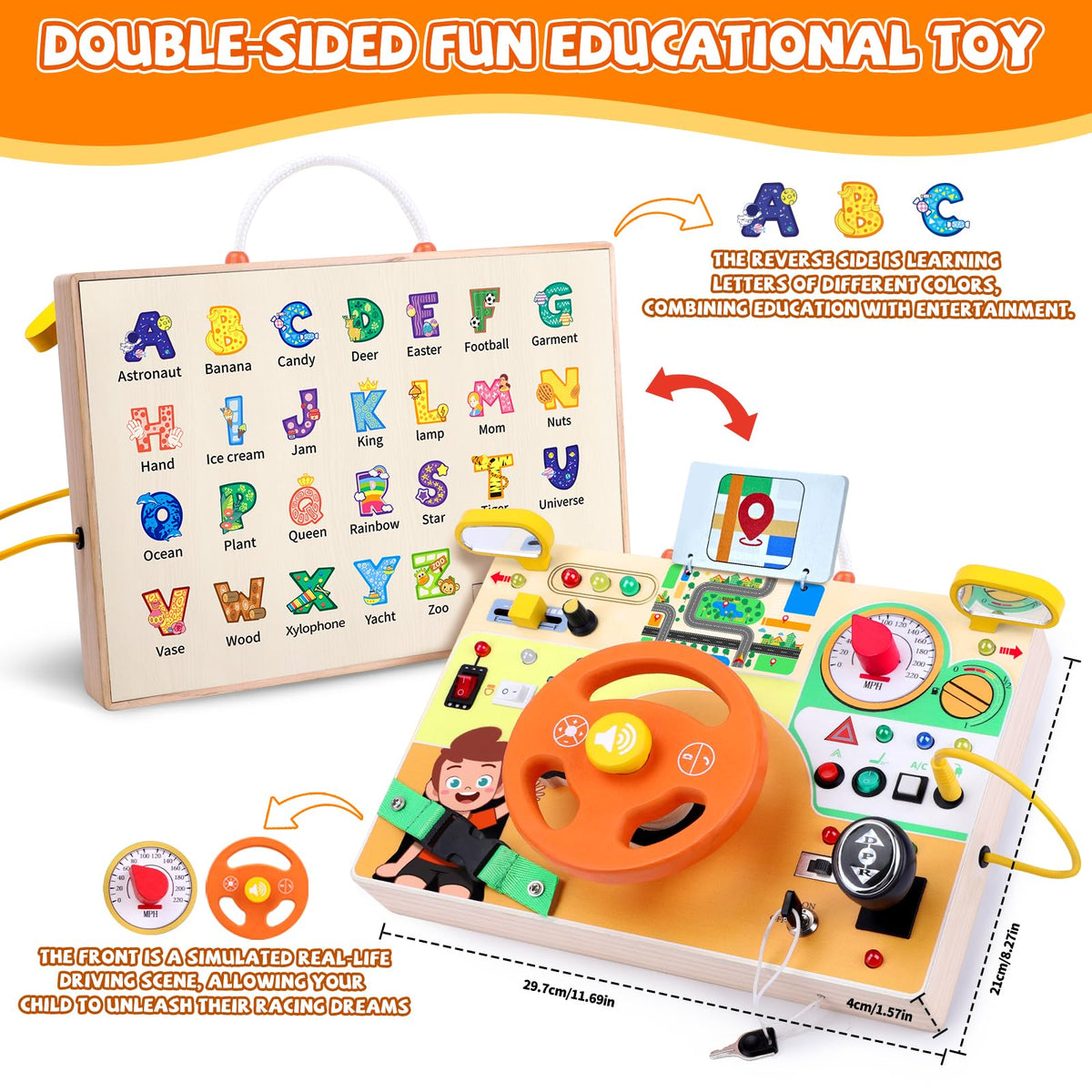 Iabedi Play And Learn Yellow Wooden Busy Board Montessori Toy NEW