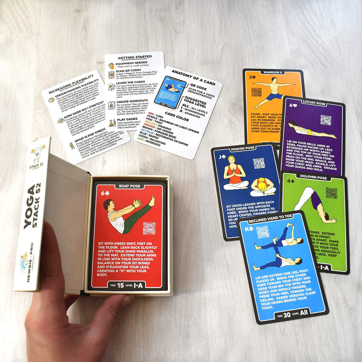 Stack 52 Yoga Exercise Cards Illustrated Instructions 55 Card Base Deck Game NEW